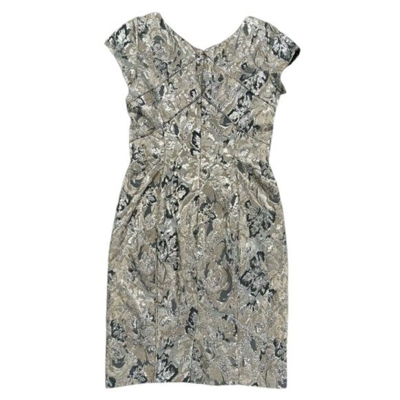 THEIA Brocade Design Metallic Silver Gray Floral Cocktail Dress Size 8 NWOT - Picture 9 of 15